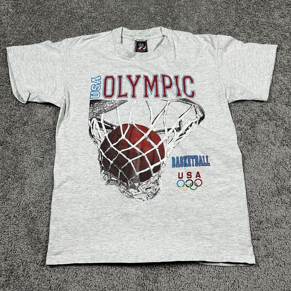 Vintage USA Olympic Basketball T-Shirt Gray Medium‎ Made in USA